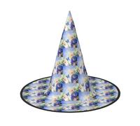 YBGHDAA Blu Farfalla E Fiori Stampa 2 Pack Halloween Cappello Strega Cappelli Per Feste Pieghevole Leggero Gioco di Ruolo Caps Per Cosplay