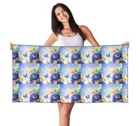 YBGHDAA Blu Farfalla E Fiori Stampa Peach Skin Velluto Telo Mare 27.5 "X55" Oversize Quick Dry Viaggio Per Palestra Campeggio