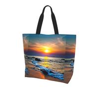 YBGHDAA Borsa a tracolla con stampa minimalista delle onde del mare con gli ultimi raggi di sole per le donne, borsa a tracolla di grande capacità, borsa leggera per lavoro, università, viaggi