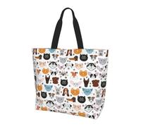 YBGHDAA Borsa da donna con stampa minimalista con faccine di cane e gatto, bulldog, beagle, labrador, borsa a tracolla di grande capacità, borsa leggera per lavoro, università, viaggi