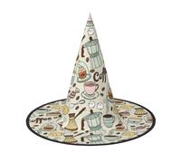 YBGHDAA Caffè E Dolci Zucchero Cioccolato Stampa 2 Pack Halloween Cappello Strega Cappelli Per Feste Pieghevole Leggero Ruolo Cappelli Per Cosplay