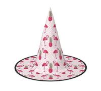 YBGHDAA Cappelli da strega con fenicottero rosa con stampa di ananas, confezione da 2, per Halloween, per feste, pieghevoli, leggeri, per cosplay