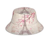 YBGHDAA Cappello alla pescatora reversibile con stampa di fiori e torre Eiffel, cappello di sicurezza riflettente, cappello da sole su entrambi i lati, per sport all'aria aperta e campeggio, nero