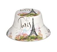 YBGHDAA Cappello da pescatore reversibile con stampa Torre Eiffel, cappello di sicurezza riflettente, cappello da sole su entrambi i lati, per sport all'aria aperta e campeggio, nero