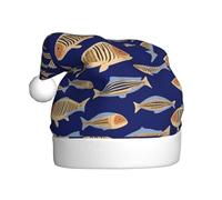 YBGHDAA Cappello di Natale della peluche adulto della stampa del pesce subacqueo dell'oceano con il pompon bianco cappellini cerimonie annuali cappellini di spettacoli teatrali