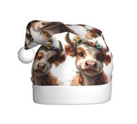 YBGHDAA Cappello di Natale della peluche adulto della stampa della mucca animale con il cappuccio di cerimonia annuale del pom pom bianco dei cappellini delle esibizioni della fase
