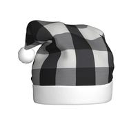 YBGHDAA Cappello di Natale della peluche adulto di stampa del plaid bianco e nero con il cappuccio di cerimonie annuali del Pom Pom bianco dei cappellini delle esibizioni della fase