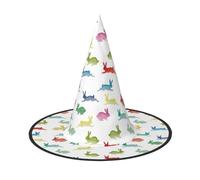 YBGHDAA Conigli in diverse pose che saltano la corsa stampa 2 Pack cappello di Halloween cappelli da strega per feste pieghevoli leggeri cappelli da gioco di ruolo per cosplay