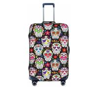 YBGHDAA Copertura per valigia colorata con stampa di teschi floreali con cerniera, fori per maniglia, materiale elastico mantiene i bagagli chiusi, ideale per i viaggi, bianco, L