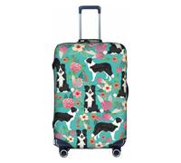 YBGHDAA Copertura per valigia con stampa floreale Border Collie con cerniera, fori per maniglia, materiale elastico mantiene i bagagli chiusi, ideale per i viaggi, bianco, L