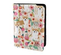 YBGHDAA Corgi, porta passaporto con stampa floreale e fiori primaverili, da viaggio, indispensabile per donne, uomini, carte, passaporto, adatto a tutti i passaporti standard, Nero , Taglia unica