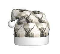 YBGHDAA Divertente cappello natalizio in peluche con stampa mucca delle Highland con pompon bianco per cerimonie annuali cappellini per spettacoli teatrali