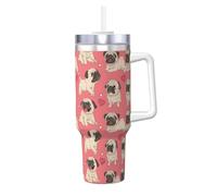 YBGHDAA Divertente tazza con stampa di cucciolo di carlino del fumetto da 1,18 l, tazza con manico in acciaio inox, a prova di perdite, per donne e uomini