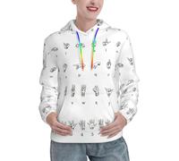 YBGHDAA Felpa invernale con cappuccio da donna con scritta in lingua dei segni dell'alfabeto, termica, con tasca, a maniche lunghe, con tasca, Nero , L