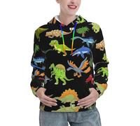 YBGHDAA Felpa invernale con cappuccio foderata termica da donna con immagine di dinosauri dei cartoni animati con tasca, maglioni a maniche lunghe con tasca, Nero , L