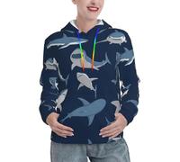 YBGHDAA Felpa invernale con cappuccio foderata termica da donna con squalo del fumetto blu con tasca, maglioni a maniche lunghe con tasca, Nero , XL