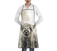 YBGHDAA Grembiule da cuoco con stampa di mucca delle Highland, da donna, con tasca, impermeabile, con cravatta lunga, per cucinare, cuocere al forno, giardinaggio