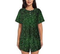 YBGHDAA Hacker Era Summer - Pigiama estivo da donna, a maniche corte, set da 2 pezzi, morbido e traspirante, con bottoni e pantaloncini elastici con coulisse e tasche, Nero , L