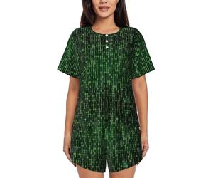 YBGHDAA Hacker Era Summer - Pigiama estivo da donna, a maniche corte, set da 2 pezzi, morbido e traspirante, con bottoni e pantaloncini elastici con coulisse e tasche, Nero , L