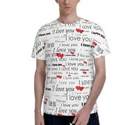 YBGHDAA I Love You Words with Hearts - Camicia morbida elasticizzata da indossare tutti i giorni, maglietta con stampa completa, casual, comoda, girocollo, maniche corte, Nero , 3XL