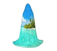 YBGHDAA Isola con spiaggia sabbiosa e palma teen mantello con cappuccio mantello per cosplay festa di Halloween strega vampiro mago costume da ballo in maschera