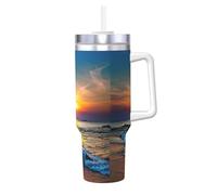 YBGHDAA Last Sun Rays of Over The Sea Waves Printing - Tazza da 1,18 l, con manico, in acciaio inox, a prova di perdite, per donne e uomini