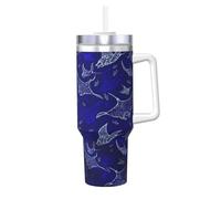 YBGHDAA Manta Ray and Fish Printing - Tazza da 1,18 l, con manico, in acciaio inox, a prova di perdite, per donne e uomini