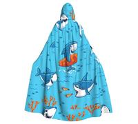 YBGHDAA Mantello da vampiro con cappuccio per adulti con stampa balena sottomarina per Halloween, 140 cm, ideale per feste a tema