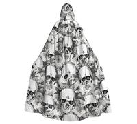 YBGHDAA Mantello da vampiro con cappuccio per adulti con teschio e scheletro, 140 cm, ideale per feste a tema