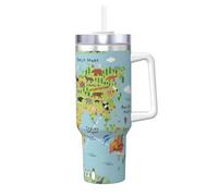 YBGHDAA Mappa del mondo Stampa 1,18 once Ice Bully Tazza con manico Tumbler tazza in acciaio inox a prova di perdite Tumblers per donne uomini
