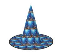 YBGHDAA Ocean Tropical Fish Turtle Shark Printing 2 Pack Halloween Hat Witch Cappelli per feste Pieghevole Leggero Gioco di ruolo Caps per Cosplay