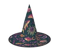YBGHDAA Ocean Underwater Fish Stampa 2 Pack Halloween Cappello Strega Cappelli Per Feste Pieghevole Leggero Gioco di Ruolo Caps Per Cosplay