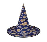 YBGHDAA Ocean Underwater Fish Stampa 2 Pack Halloween Cappello Strega Cappelli Per Feste Pieghevole Leggero Gioco di Ruolo Caps Per Cosplay