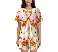 YBGHDAA Pigiama estivo da donna a maniche corte con giraffa, cuore, fiore, farfalla, set da 2 pezzi, morbido e traspirante, con bottoni e pantaloncini elastici con coulisse con tasche, Nero , M