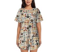 YBGHDAA Pigiama estivo da donna a maniche corte con impronte di ossa di cane, set da 2 pezzi, morbido e traspirante, con bottoni e pantaloncini elastici con coulisse con tasche, Nero , XXL