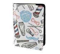 YBGHDAA Porta passaporto da viaggio con stampa monocromatica per negozio di barbiere, indispensabile per donne e uomini, adatto a tutti i passaporti standard, Nero , Taglia unica