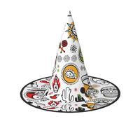 YBGHDAA Simboli di salsa messicana stampa 2 pack cappello di Halloween cappelli da strega per feste pieghevole leggero gioco di ruolo cappelli per cosplay