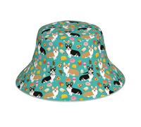 YBGHDAA Simpatico cappello da pescatore reversibile con stampa Corgi, cappello di sicurezza riflettente, cappello da sole su entrambi i lati, per sport all'aria aperta e campeggio, nero