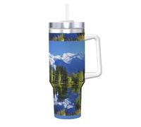 YBGHDAA Snowy Mountains - Tazza da 1,18 l, con manico, in acciaio inox, a prova di perdite, per donne e uomini