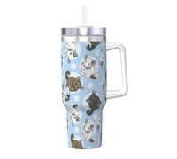 YBGHDAA Tazza blu con stampa di cincillà e luna, 1184 ml, con manico, in acciaio inox, a prova di perdite, per donne e uomini