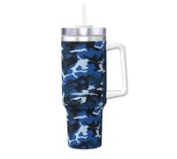 YBGHDAA Tazza blu con stampa mimetica da 1,18 l, con manico, in acciaio inox, a prova di perdite, per donne e uomini