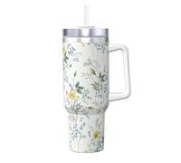 YBGHDAA Tazza con motivo floreale blu con stampa di rose da 1,18 l, tazza con manico in acciaio inox, a prova di perdite, per donne e uomini