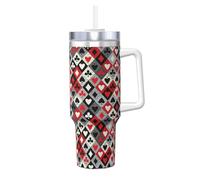 YBGHDAA Tazza con stampa a rombi a scacchi da 1,18 l, tazza con manico in acciaio inox, a prova di perdite, per donne e uomini