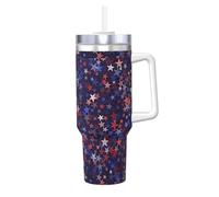 YBGHDAA Tazza con stampa americana con stelle rosse e blu, 1,18 l, con manico, in acciaio inox, a prova di perdite, per donne e uomini