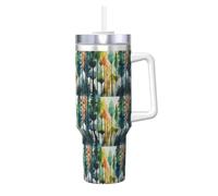 YBGHDAA Tazza con stampa artistica ad albero da 1,18 l, con manico, in acciaio inox, a prova di perdite, per donne e uomini