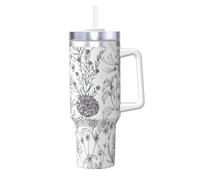 YBGHDAA Tazza con stampa di erbe e piante erbacee in fiore da 1,18 l, con manico, in acciaio inox, a tenuta stagna, per donne e uomini