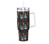 YBGHDAA Tazza con stampa di gatto del fumetto da 1,18 l, con manico, in acciaio inox, a prova di perdite, per donne e uomini