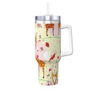 YBGHDAA Tazza con stampa di giraffa, cuore, fiore, farfalla, 1,18 l, con manico, in acciaio inox, a prova di perdite, per donne e uomini