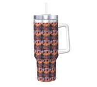 YBGHDAA Tazza con stampa di palme al tramonto da 1,18 l, con manico, in acciaio inox, a prova di perdite, per donne e uomini