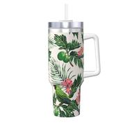 YBGHDAA Tazza con stampa di pappagalli e olive, da 1,18 l, con manico, in acciaio inox, a prova di perdite, per donne e uomini